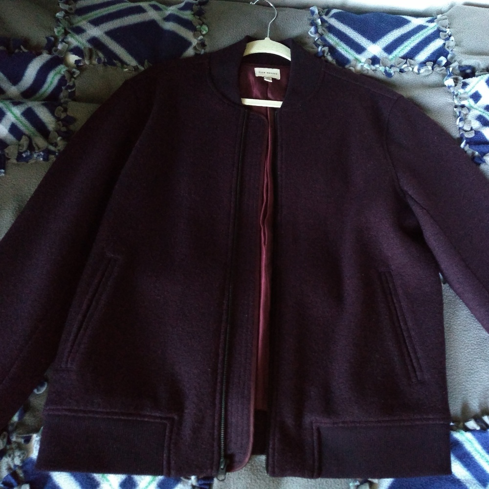 Club Monaco 100% Wool Burgundy Bomber Jacket